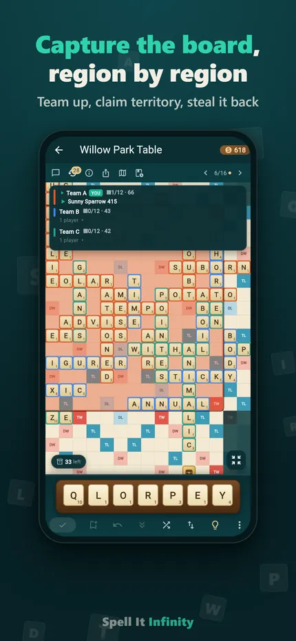 Teams claiming regions of a board in their own colours